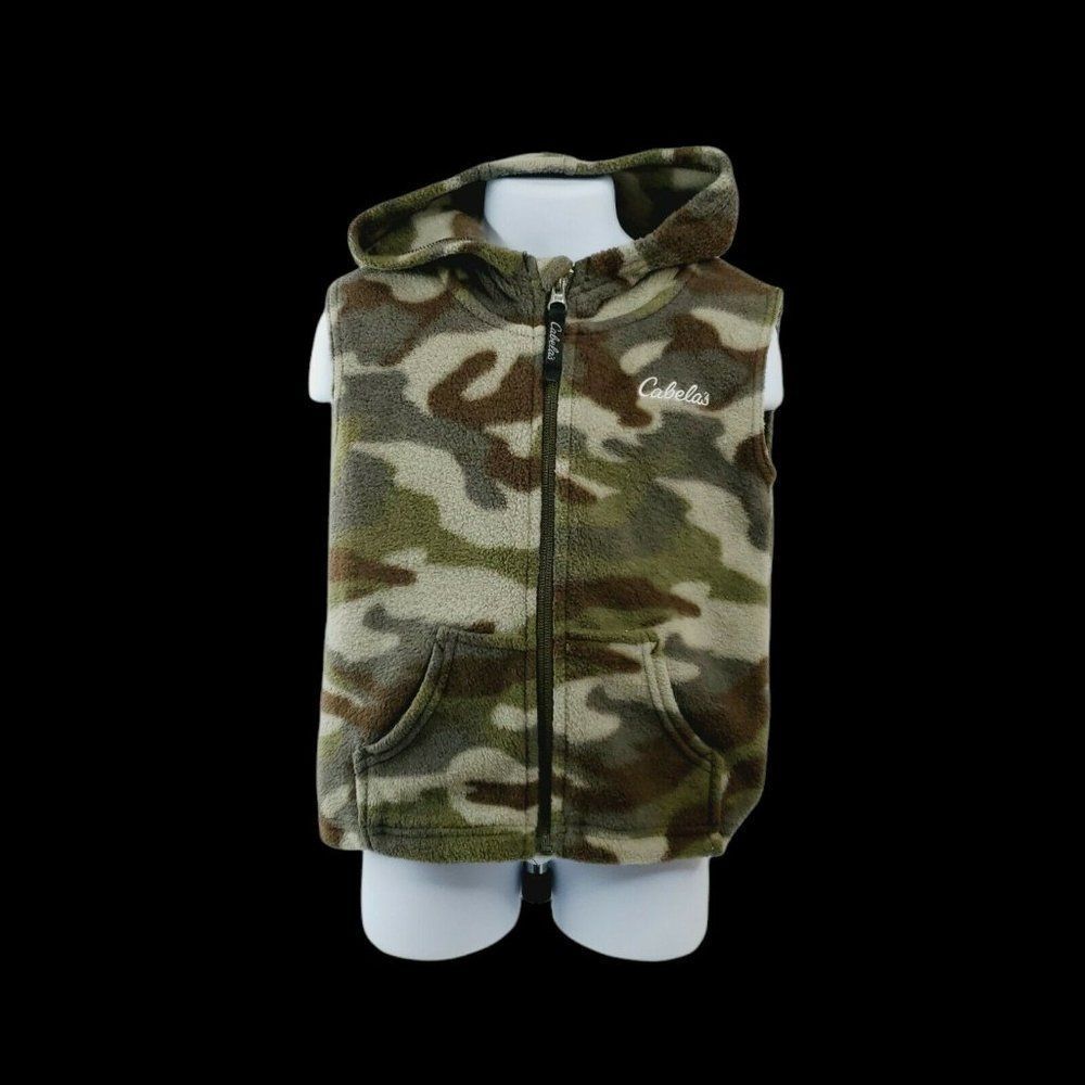 Cabela's Boys Multicolor Camouflage Sleeveless Full Zip Hooded Fleece Vest Sz 4T